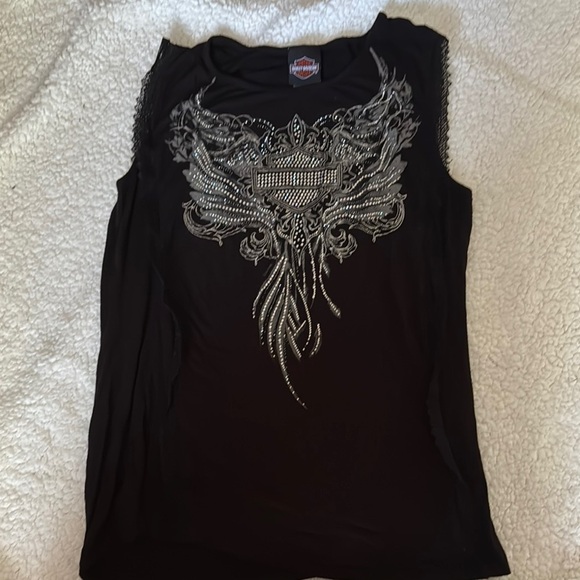 Harley-Davidson Tops - Black Sleeveless Harley Davidson Top with Silver Embellishments Size 2Xl